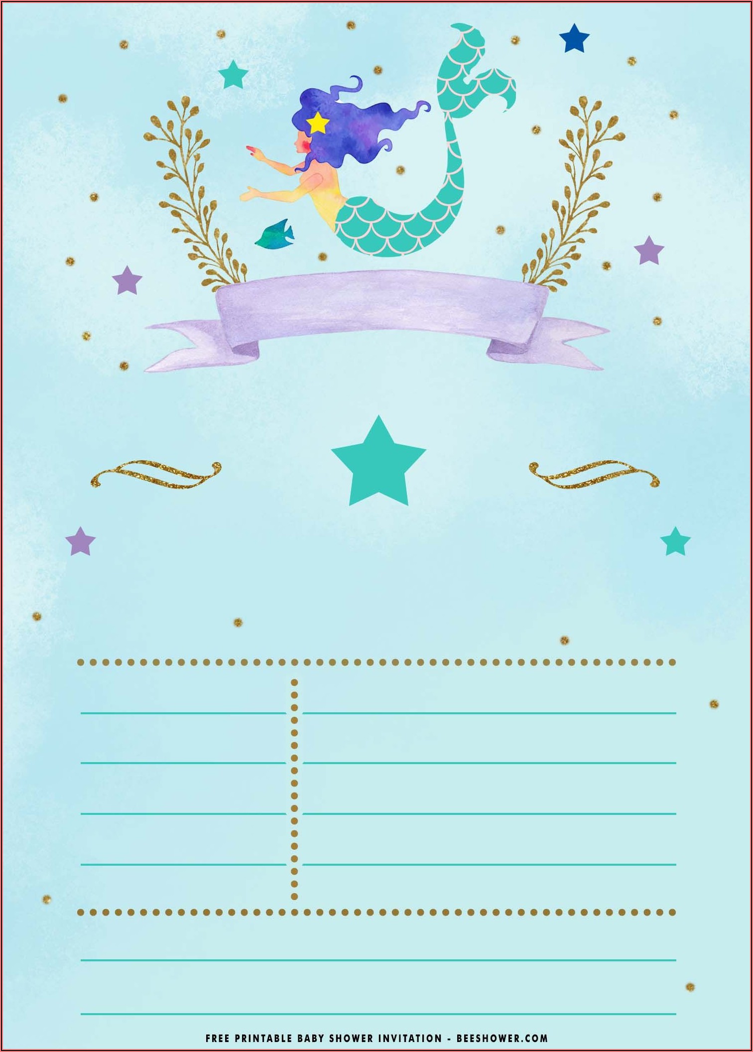 Mermaid Invitation Template Printable