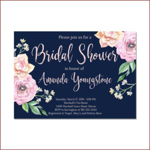 Navy Blue And Blush Bridal Shower Invitations