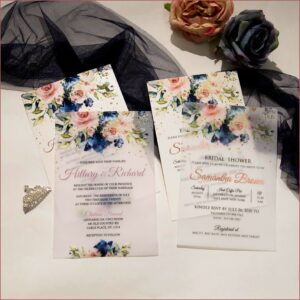Navy Blue And Pink Wedding Invitations