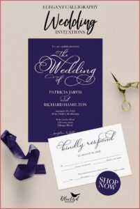 Navy Blue And White Wedding Invitations