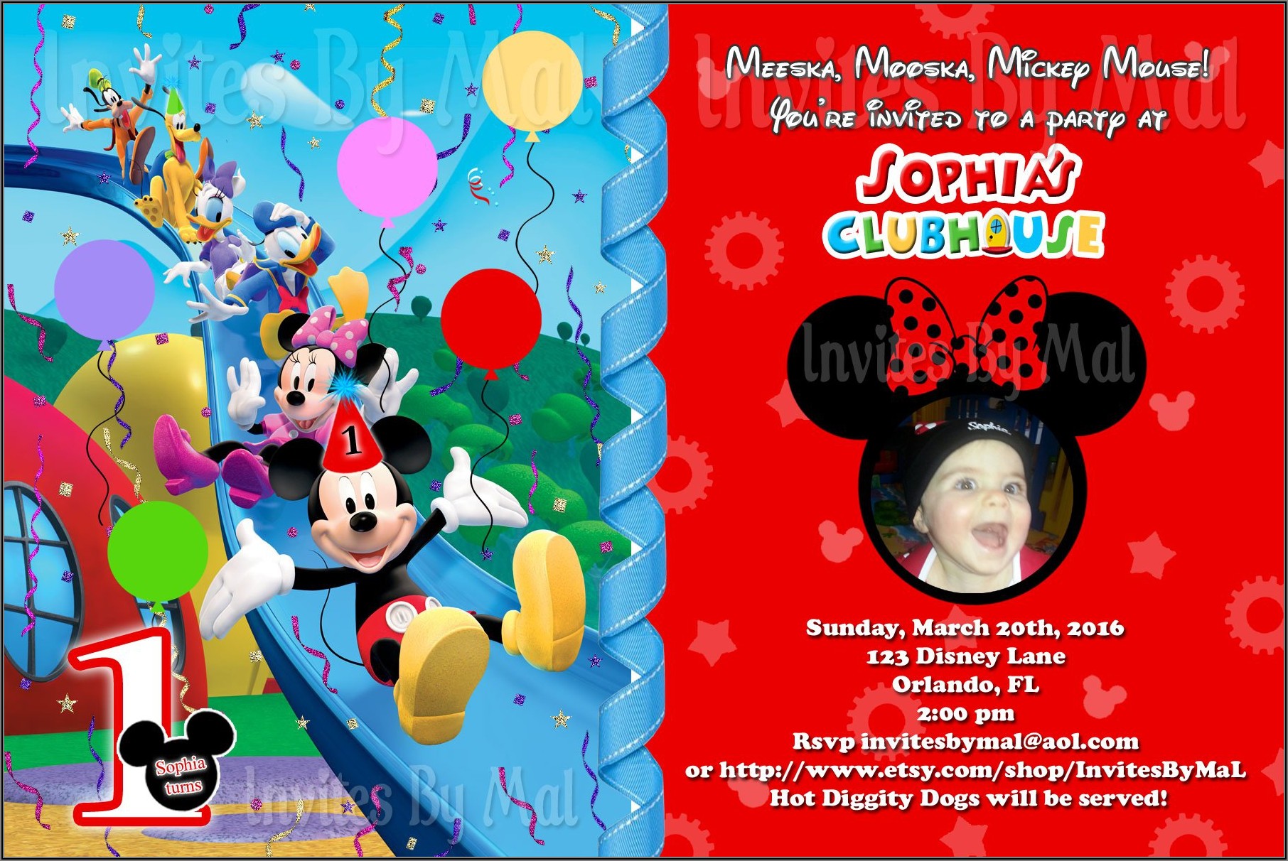Personalized Mickey Mouse Clubhouse 1st Birthday Invitations