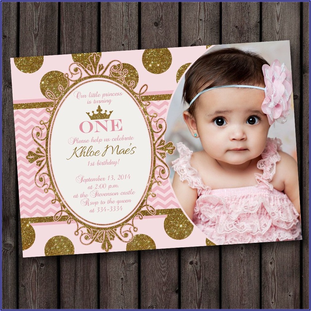 Pink And Gold 1st Birthday Invitations Free