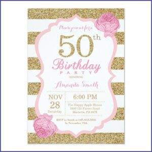 Pink And Gold 50th Birthday Invitations