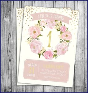 Pink White And Gold 1st Birthday Invitations