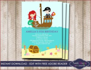Pirate And Mermaid Invitation Template