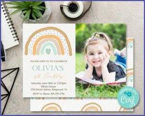 Rainbow Birthday Invitations With Photo