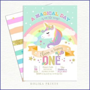 Rainbow Unicorn Birthday Party Invitations