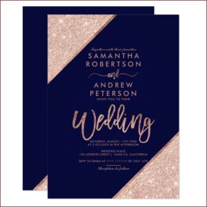 Royal Blue And Rose Gold Wedding Invitations