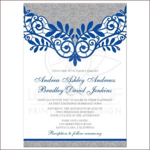 Royal Blue And White Wedding Invitation Templates