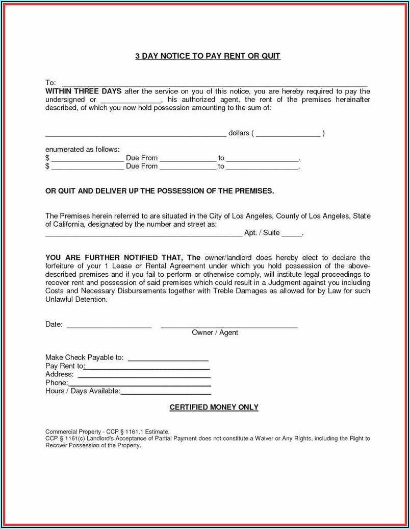 3 Day Eviction Notice Form Pdf