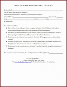 30 Day Notice To Vacate Form Texas