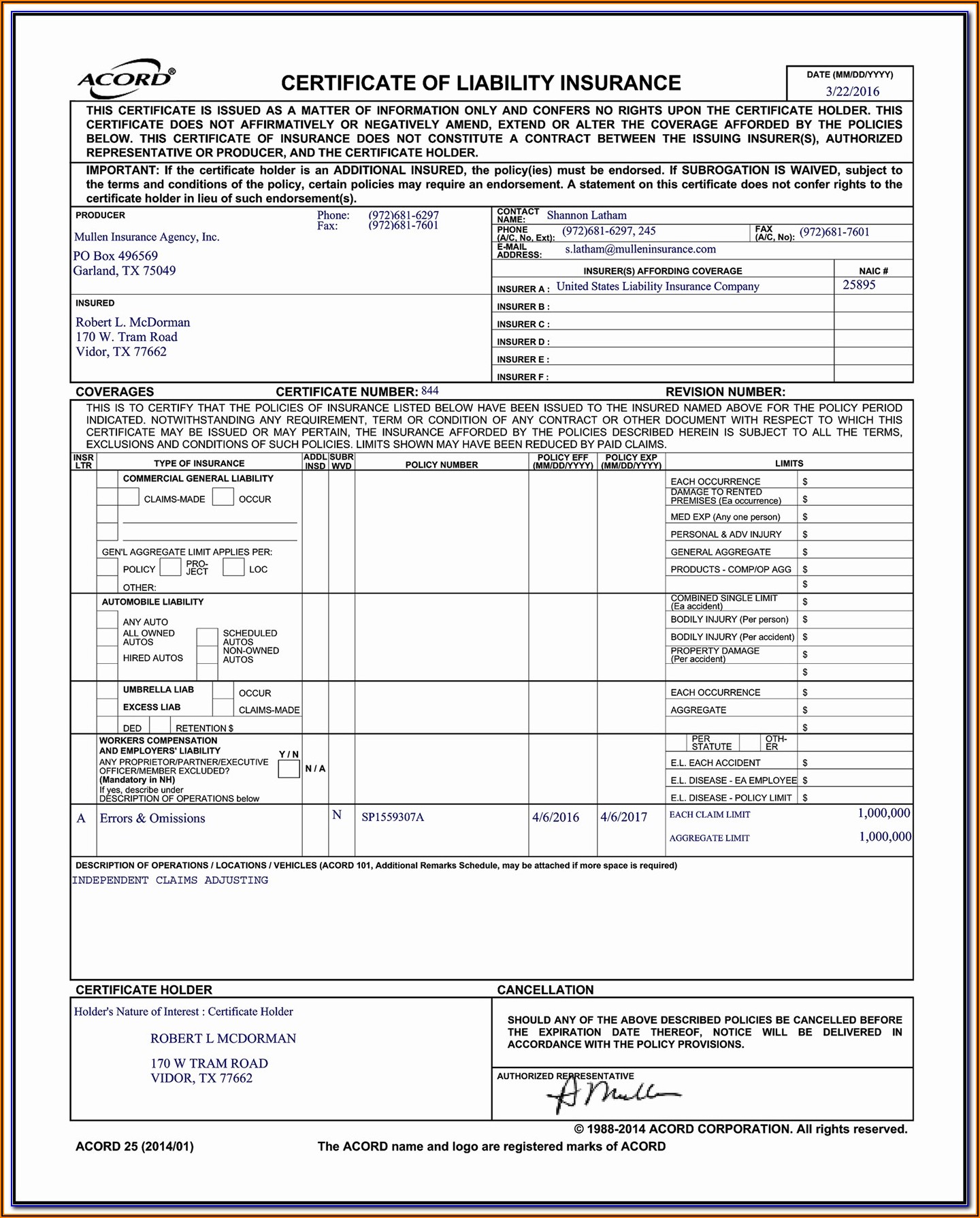 Acord 25 Form Pdf