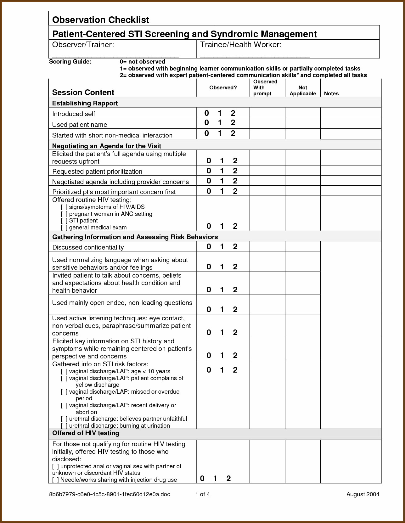 Adhd Screening Form For Teachers