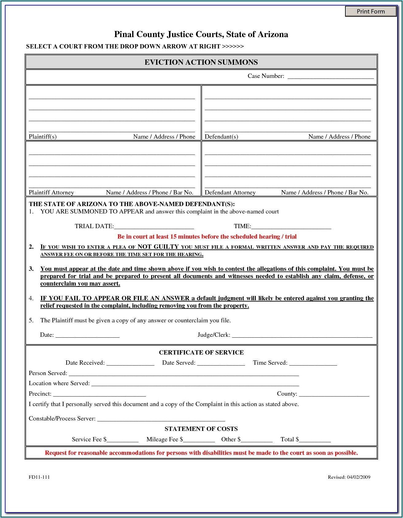 Arizona Eviction Notice Form Free