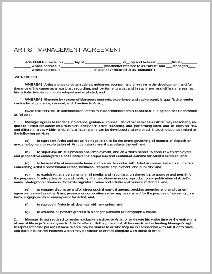Artist Booking Contract Template Pdf