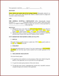 Auto Lease Agreements Free Forms