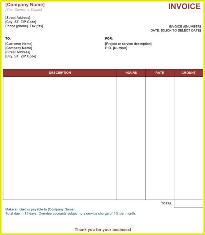 Blank Retail Invoice Template