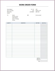 Blank Work Order Forms Download
