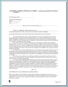 California General Durable Power Of Attorney Fillable Form 2020