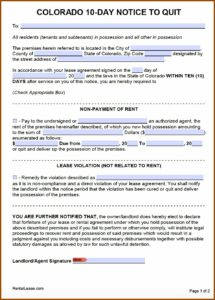 Colorado 10 Day Notice To Quit Form