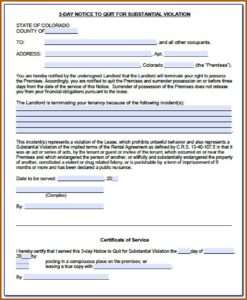 Colorado 3 Day Notice To Vacate Form