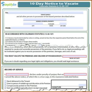 Colorado Notice To Quit Form For Termination Of Tenancy