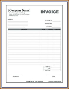 Commercial Invoice Blank Form Excel