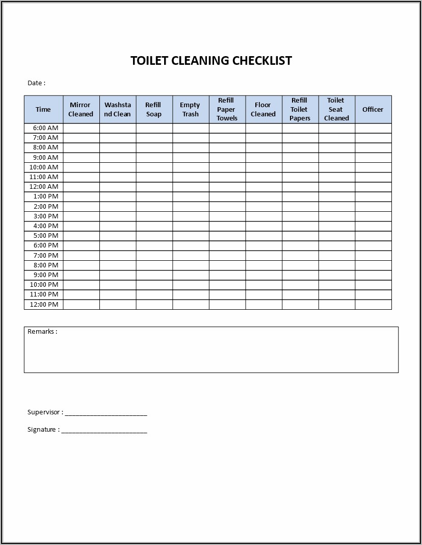Commercial Restroom Cleaning Checklist Template