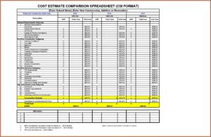 Construction Bid Comparison Template Excel
