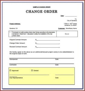 Construction Change Order Form Template Excel