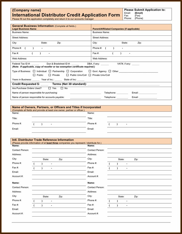 Credit Application Form In Word Format