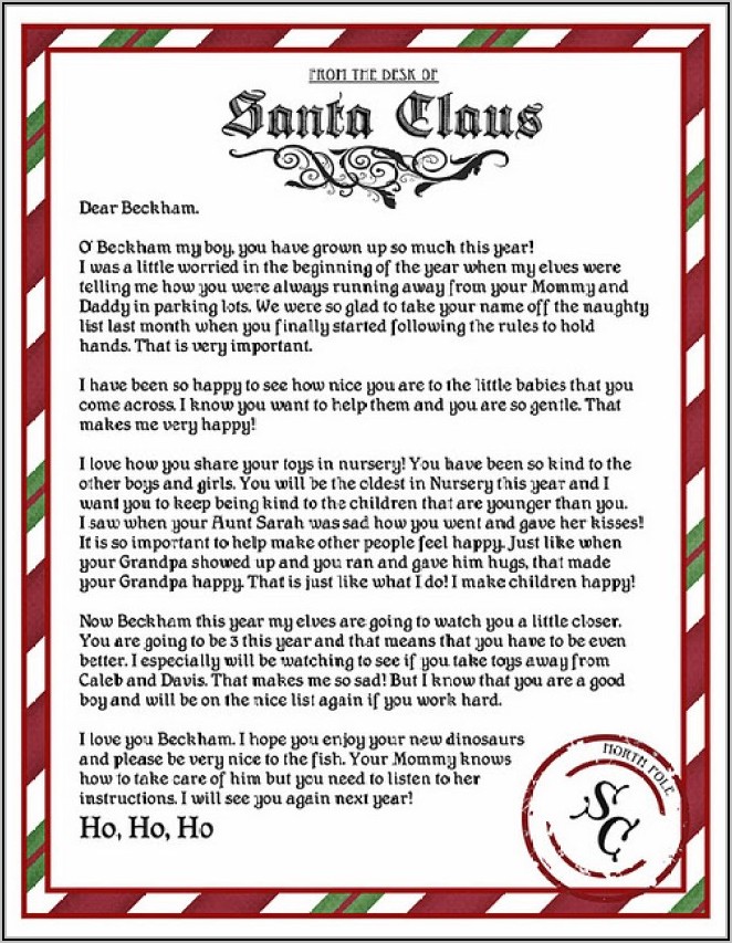 Customizable Free Printable Letter From Santa Template Word