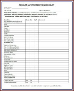 Daily Forklift Safety Checklist Template