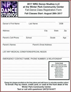 Dance Registration Form Template