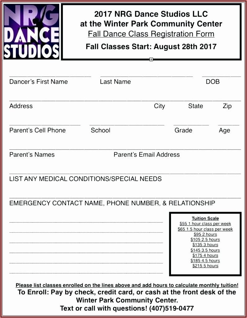 Dance Registration Form Template