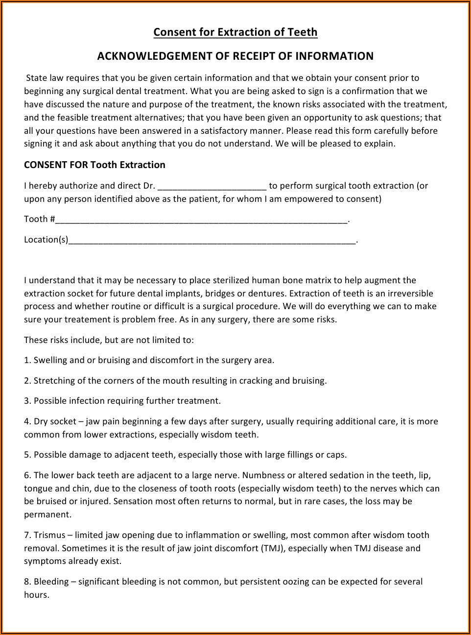 Dental Extraction Consent Form Pdf