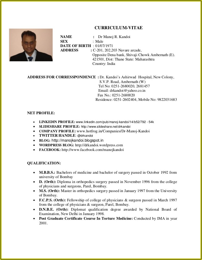 Doctor Resume Template India