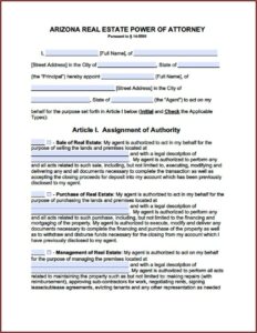 Durable Power Of Attorney Form Arizona