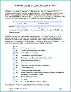 Durable Power Of Attorney Form California Pdf