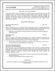 Executive Chef Cv Sample