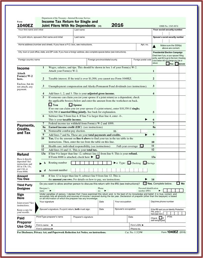 Ez Form For Taxes