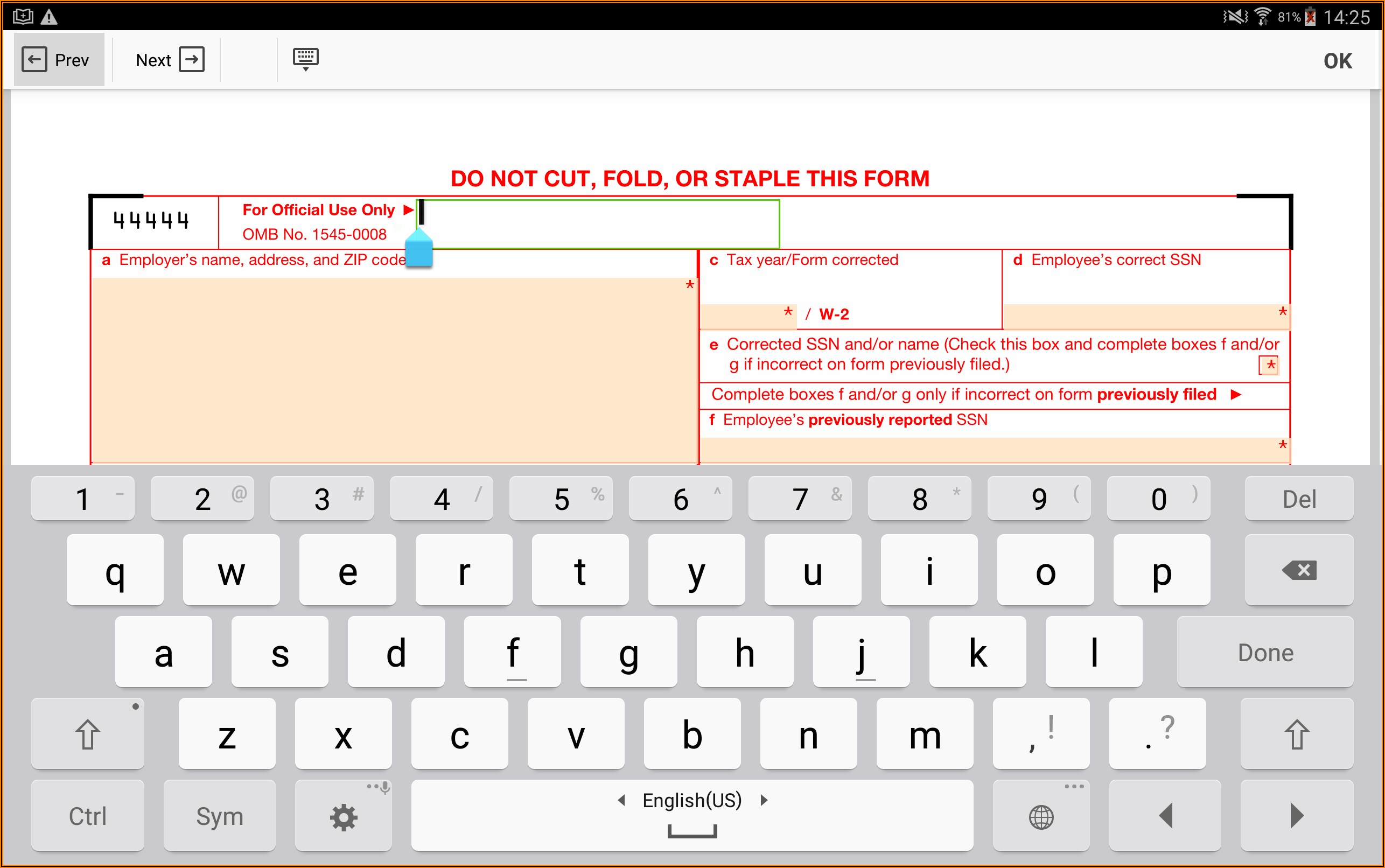 Fillable W2c Form 2019