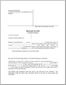 Florida Contractor Lien Release Form