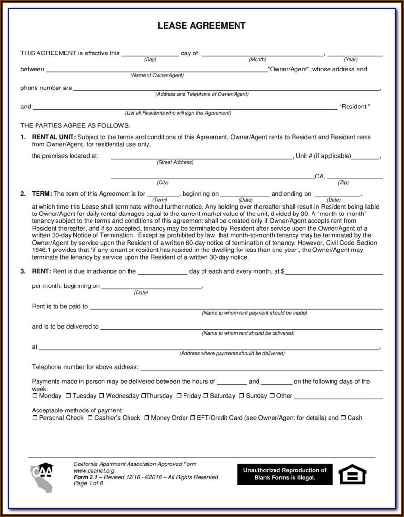 Form 2.1 Lease Agreement