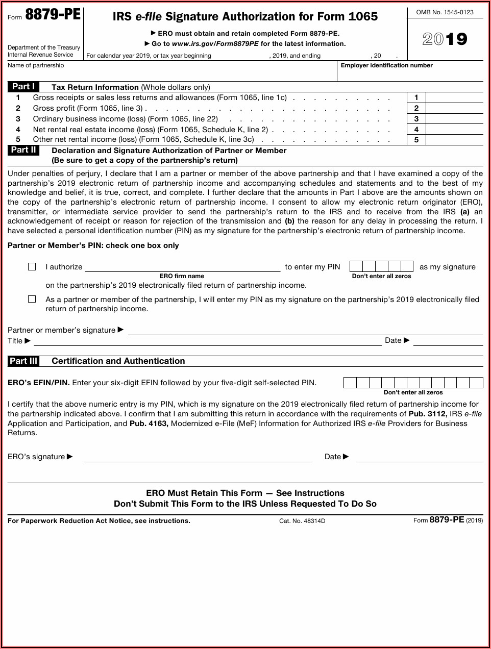 Form 8879 Irs E File Signature Authorization 2017
