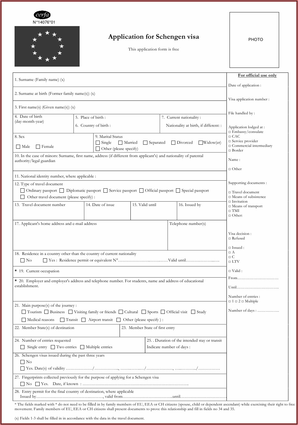 Form France Visa Application