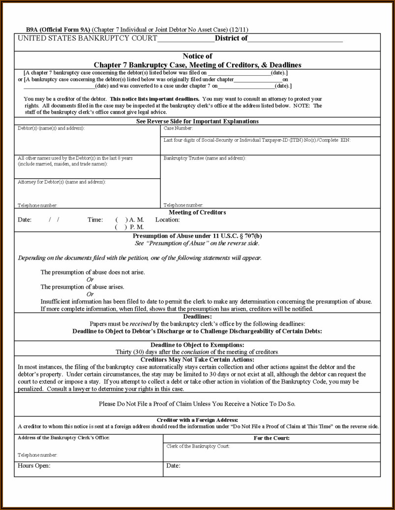 Forms Needed For Chapter 7 Bankruptcy