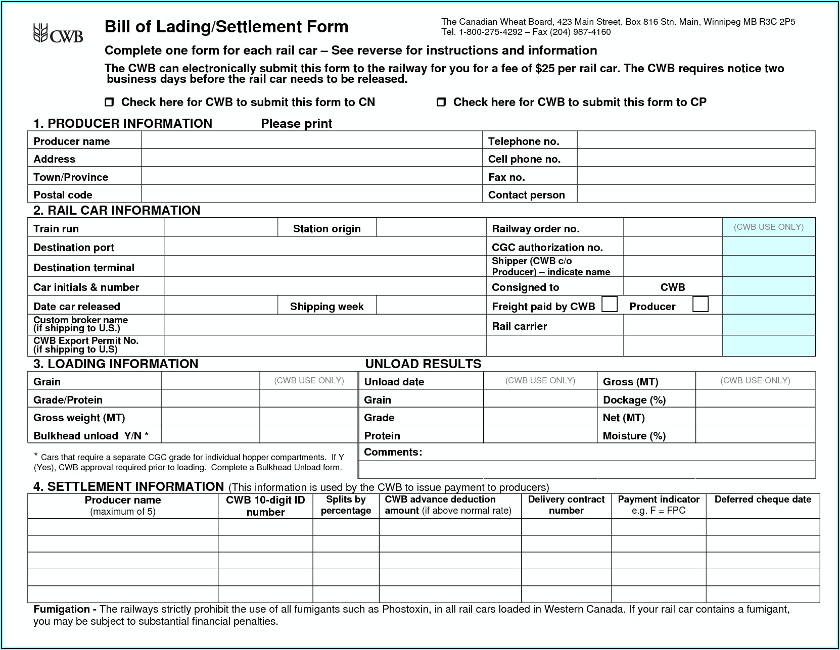 Free Bill Of Lading Form Pdf