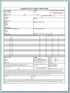 Free Bill Of Lading Short Form