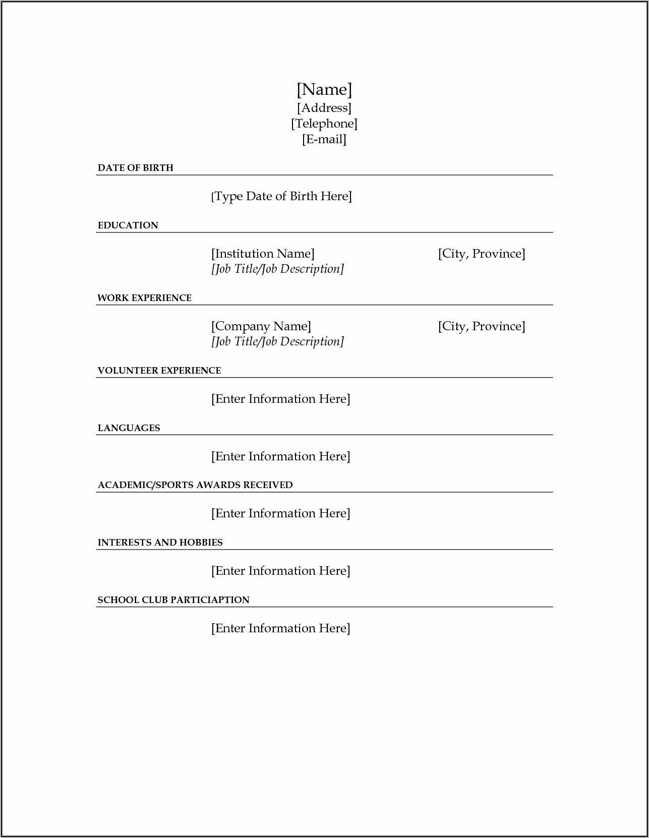 Free Blank Fill In Resume Templates
